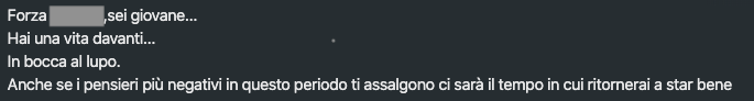 Una chat mostra la speranza che si torni a stare bene in futuro. Questa speranza si ha quando si è giovani e si ha tutta la vita davanti.